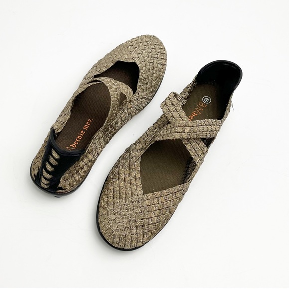 BM BERNIE MAV Bronze Basket Woven Cross Straps Mary Jane Slip On Shoes Size 10.5 - Picture 1 of 11